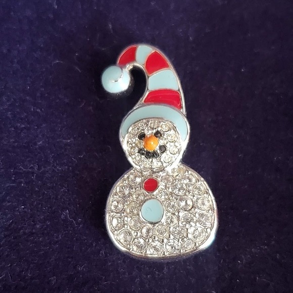 Swarovski‎ Snowman Pin Rhodium Plate Blue & Red Enamel & Clear Crystals NWT Swan - Picture 2 of 10